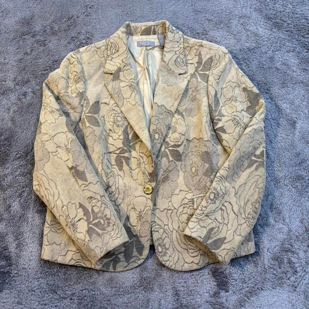 Women's Classy Nature Floral Print Cream‎ Beige Blazer